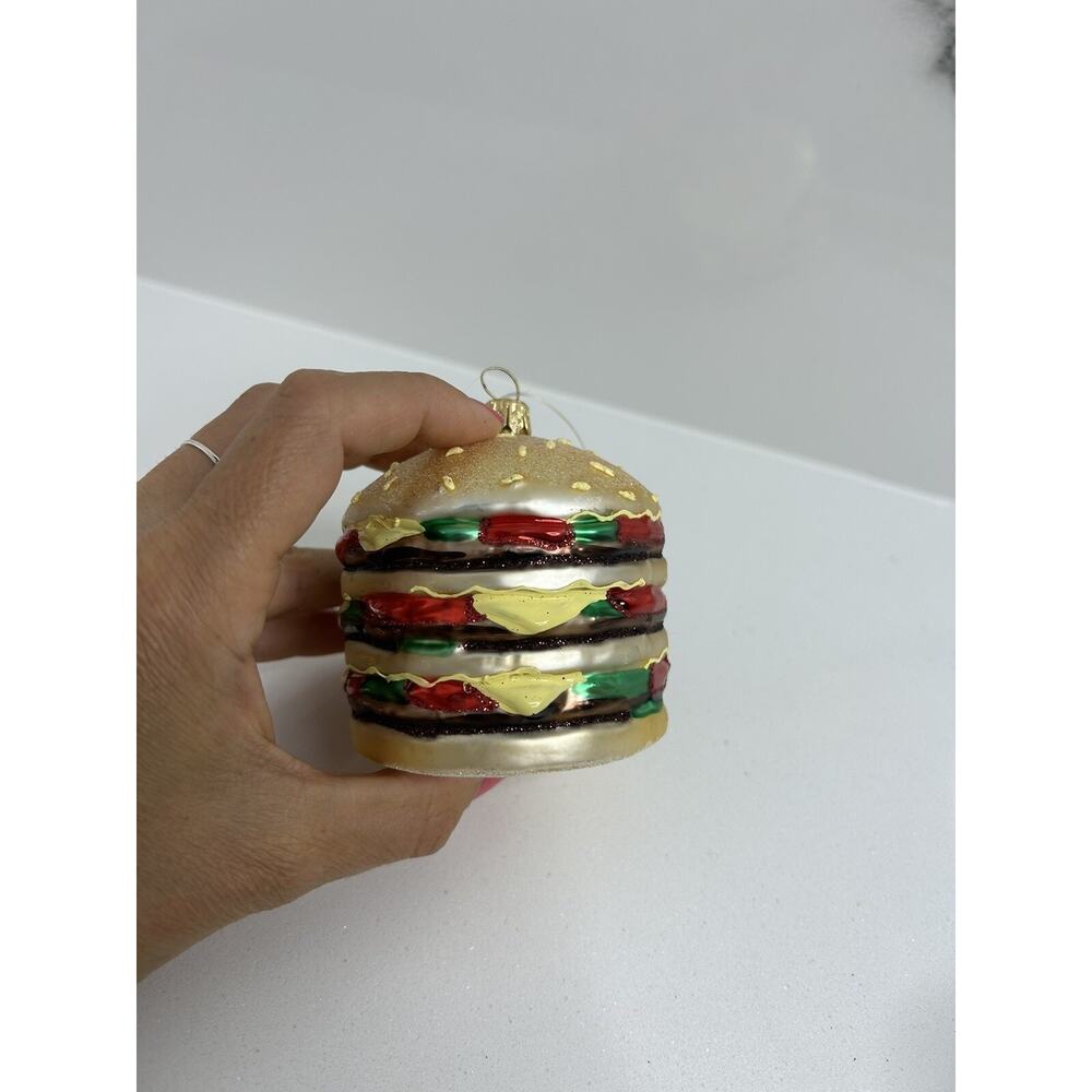 Double Cheeseburger Glass Hand Blown Christmas Ornament Handmade Vintage EUC